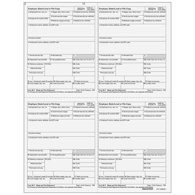 W-2 Laser Employer 4-Up (Four Employees Per Page)