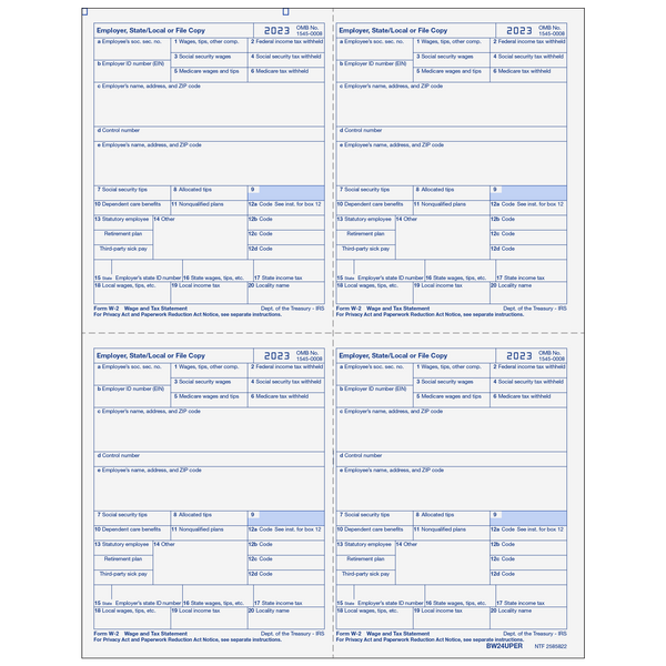 W-2 Laser Employer 4-Up (Four Employees Per Page)