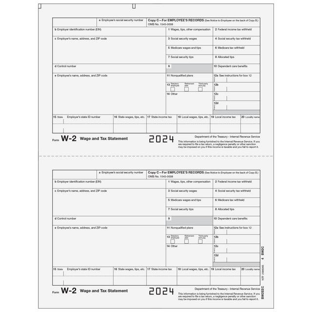 W-2 Laser Employee Copy C 2 Up (2 Forms Per Page)