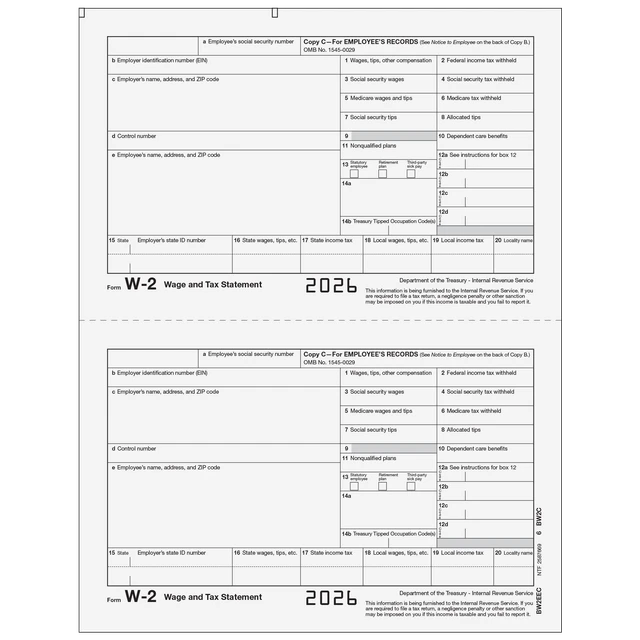 W-2 Laser Employee Copy C 2 Up (2 Forms Per Page)