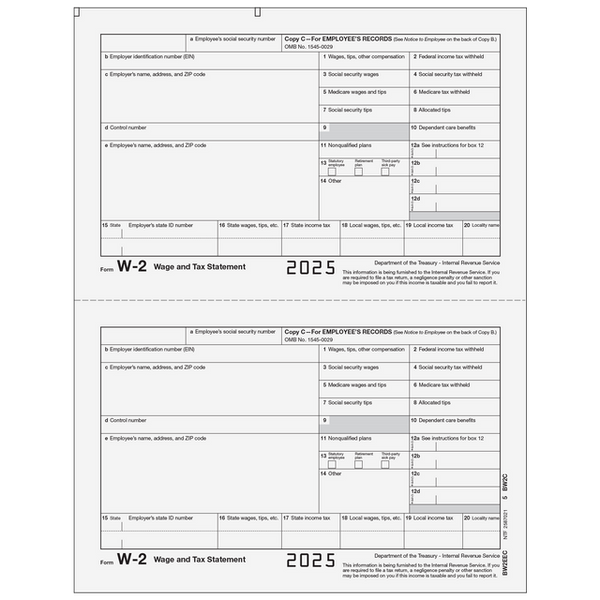 W-2 Laser Employee Copy C 2 Up (2 Forms Per Page)