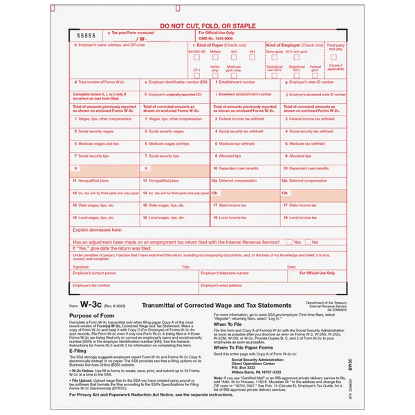 W-3 Corrected Transmittal Employer Federal