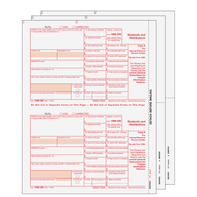 1099-DIV Dividends and Distributions - 3-part Set