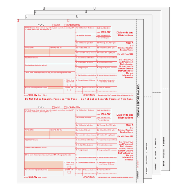 1099-DIV Dividends and Distributions - 4-part Set