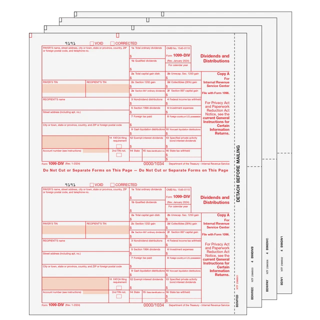 1099-DIV Dividends and Distributions - 4-part Set