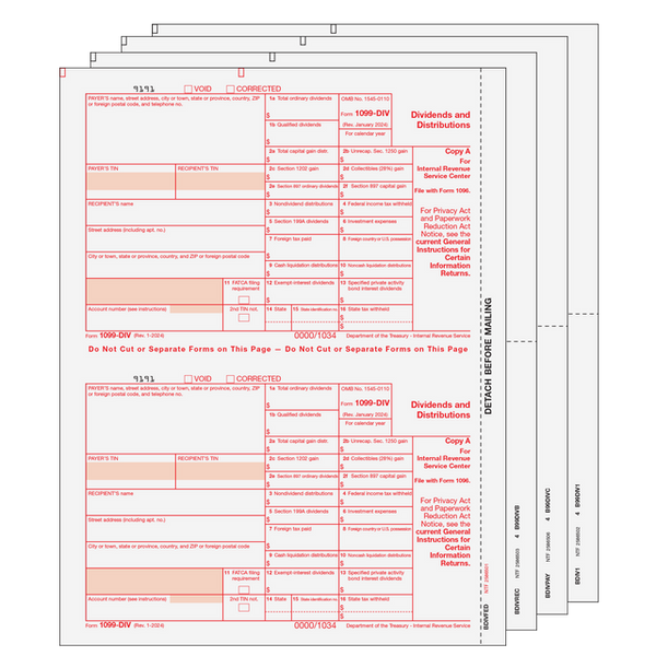 1099-DIV Dividends and Distributions - 4-part Set