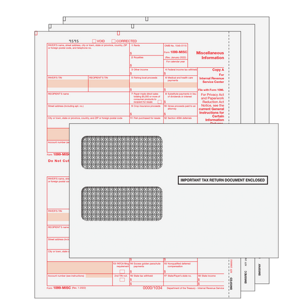 1099-MISC Miscellaneous 2 Up Laser 3 Part Kit  With Envelopes