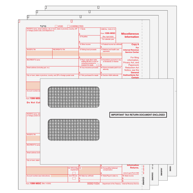 1099-MISC Miscellaneous 2 Up Laser 4 Part Kit WIth Self Seal Envelopes