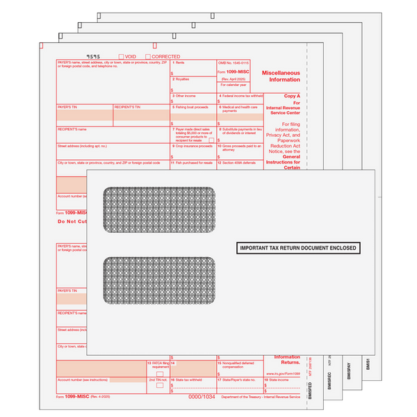 1099-MISC Miscellaneous 2 Up Laser 4 Part Kit WIth Self Seal Envelopes