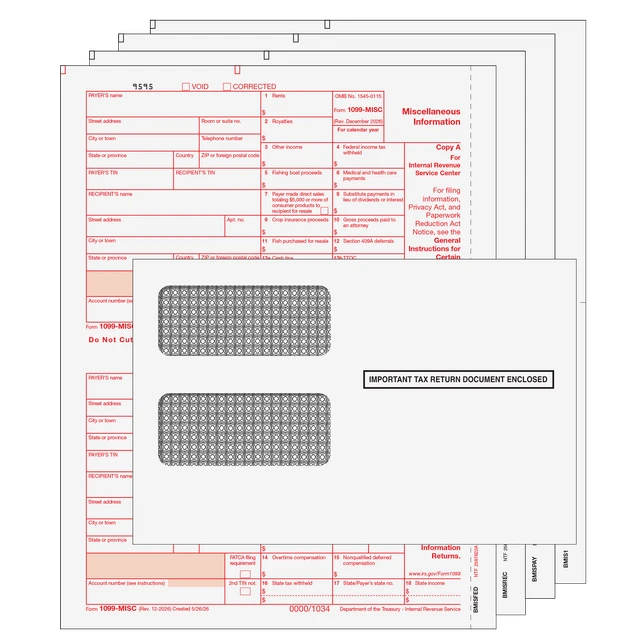 1099-MISC Miscellaneous 2 Up Laser 4 Part Kit WIth Self Seal Envelopes