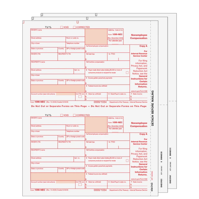 1099-NEC  Non Employee Compensation  3 Part Set
