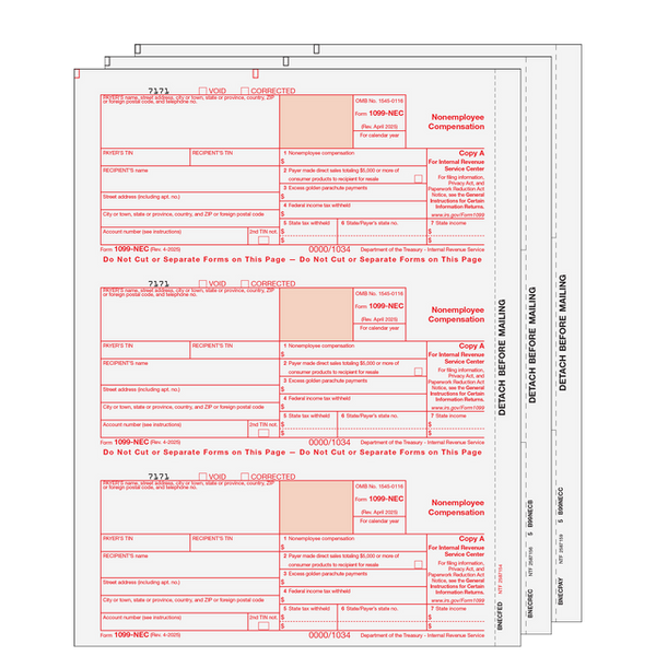 1099-NEC  Non Employee Compensation  3 Part Set