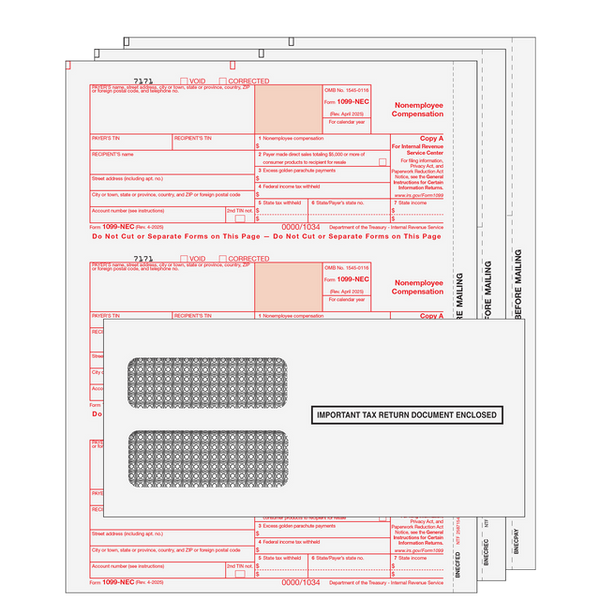 1099-NEC  Non Employee Compensation  3 Part Kit With Envelopes