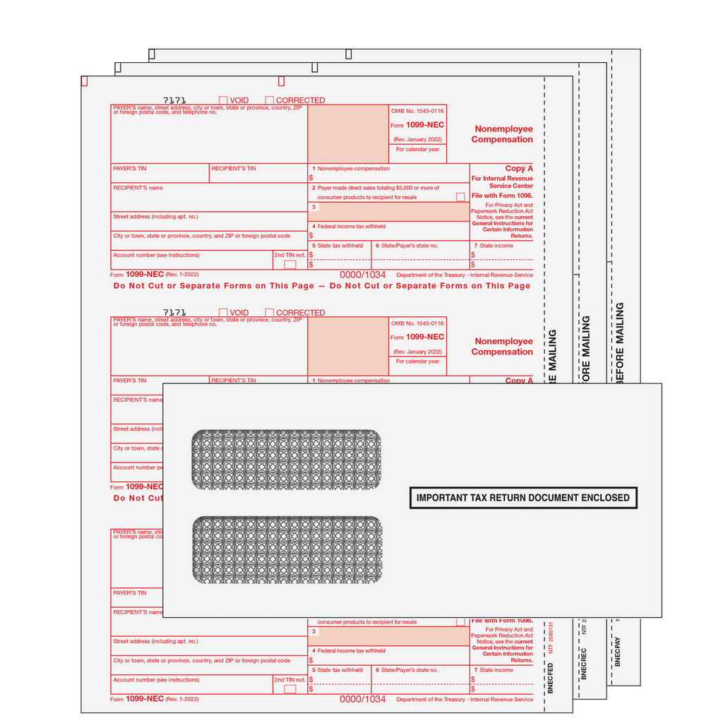1099-NEC  Non Employee Compensation  3 Part Kit With Envelopes
