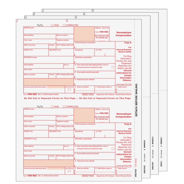 1099-NEC Non-Employee Compensation - 4-part Set