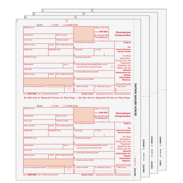 1099-NEC Non-Employee Compensation - 4-part Set