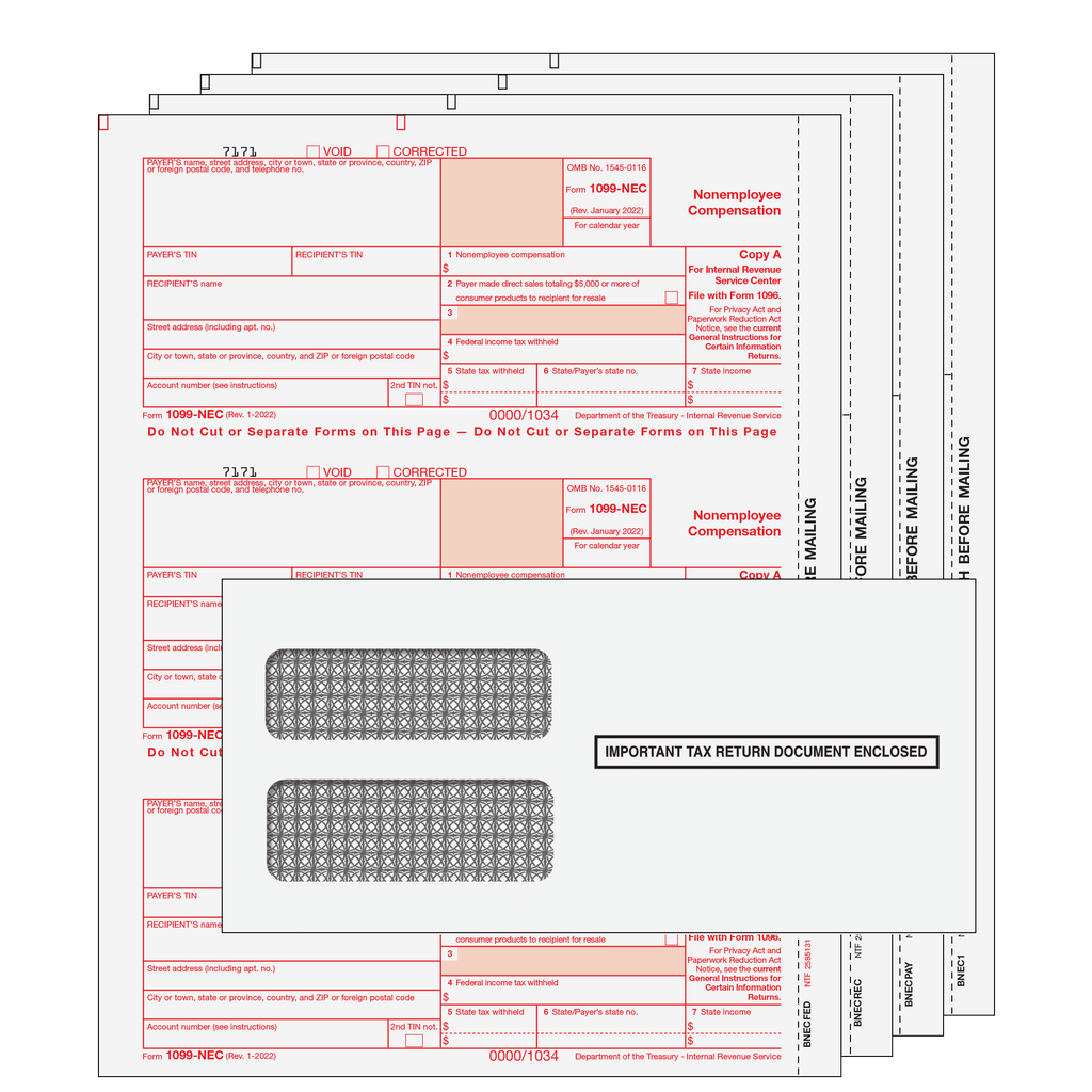 1099-NEC  Non Employee Compensation  4 Part Kit With Envelopes