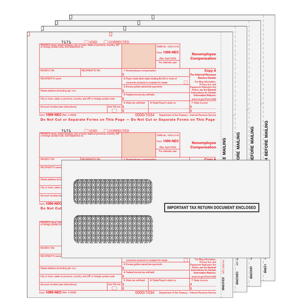 1099-NEC  Non Employee Compensation  4 Part Kit With Envelopes