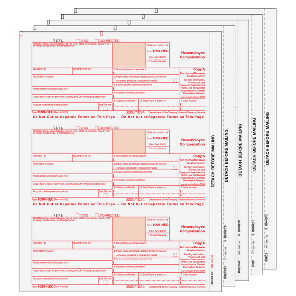 1099-NEC Non-Employee Compensation - 5-part Set