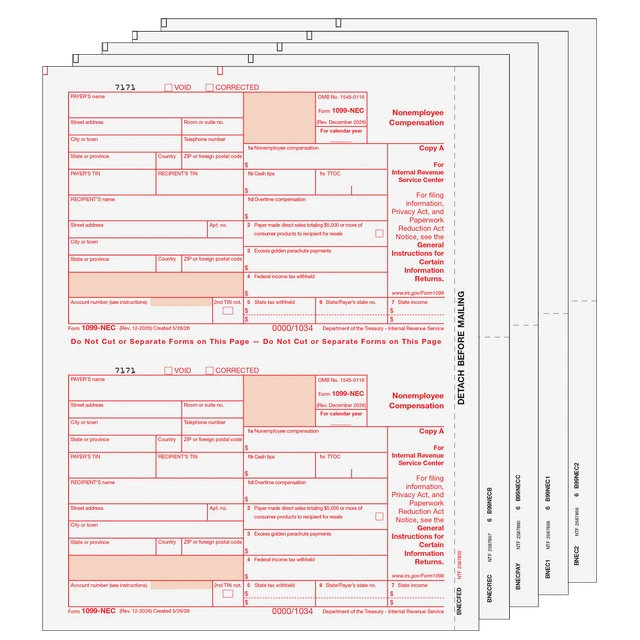 1099-NEC Non-Employee Compensation - 5-part Set