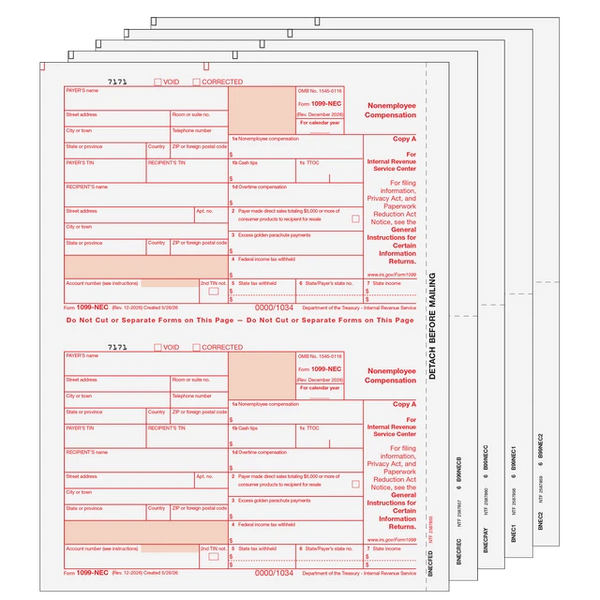 1099-NEC Non-Employee Compensation - 5-part Set