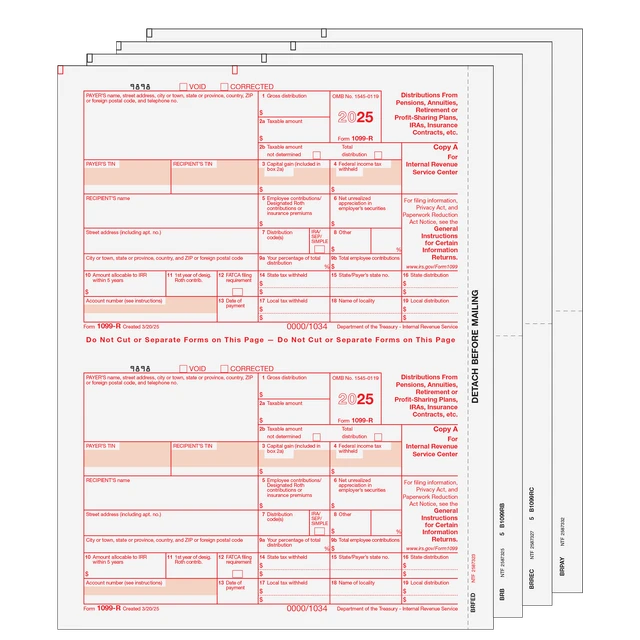 1099-R Distributions From Pensions, etc. - 4-part set
