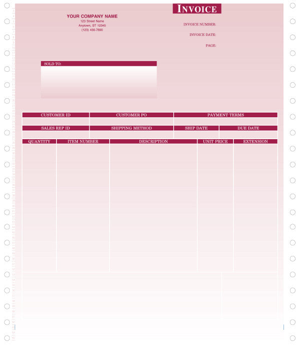 Peachtree Continuous Product Invoice Form